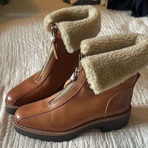 Jacqui E Tan and Cream Winter Boots with Sherpa Lining
